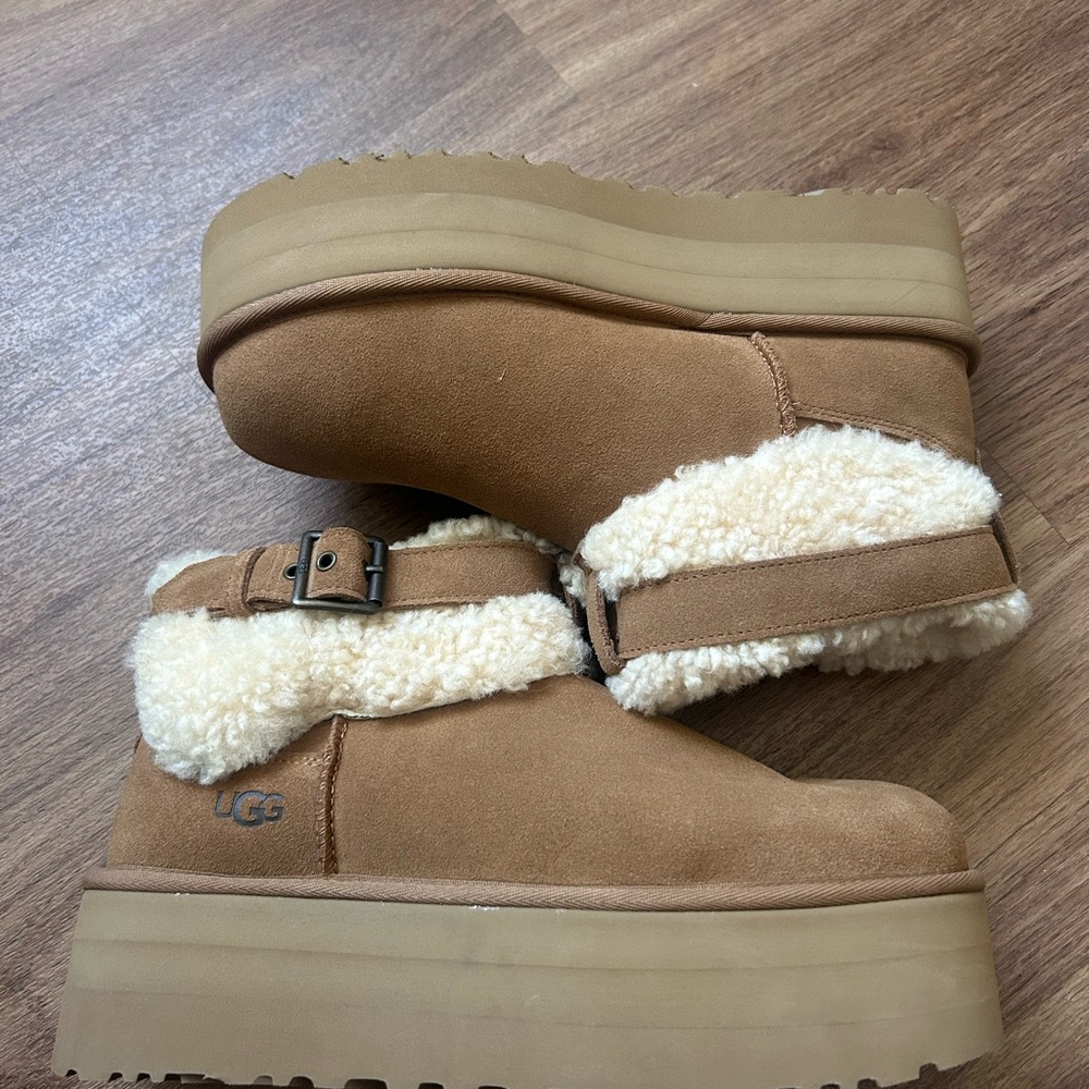 UGG Tan Platform Boots with Shearling